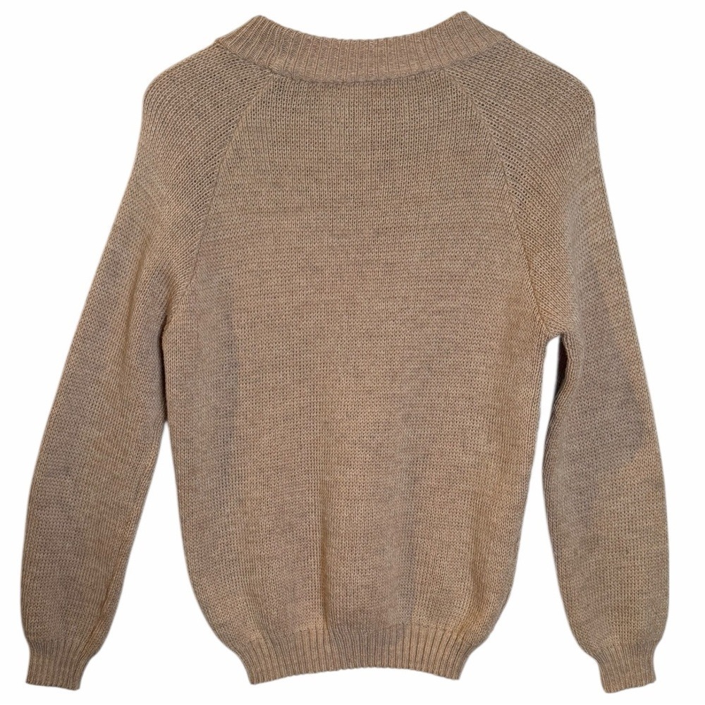 Vintage 90s Rainbow Stripe Knit Sweater Retro Y2K Fitted Crew Neck Neutral Cozy - Picture 5 of 9